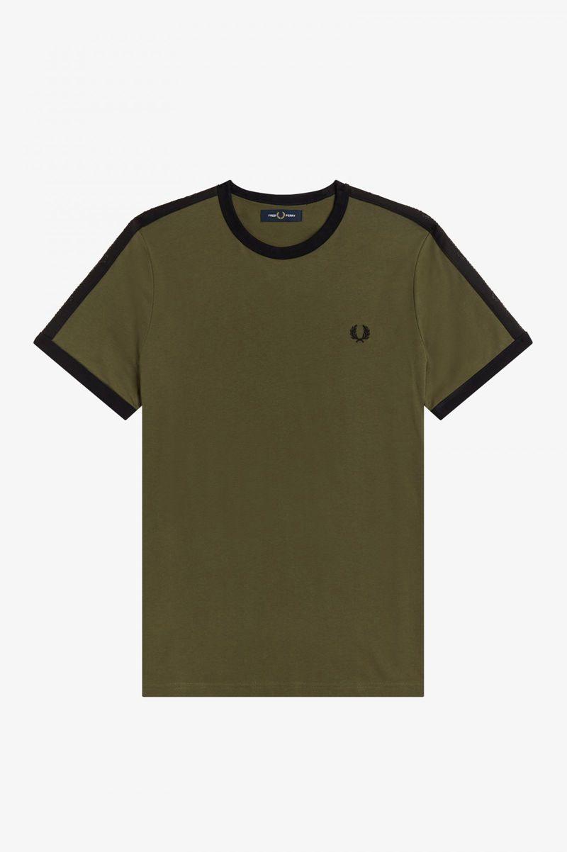 Green Fred Perry Tonal Tape Ringer Men's T Shirts | PH 1791ZUTG